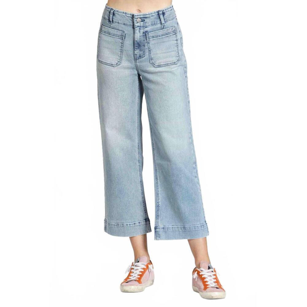 NEW APNY patch pocket cropped wide leg jeans in light indigo